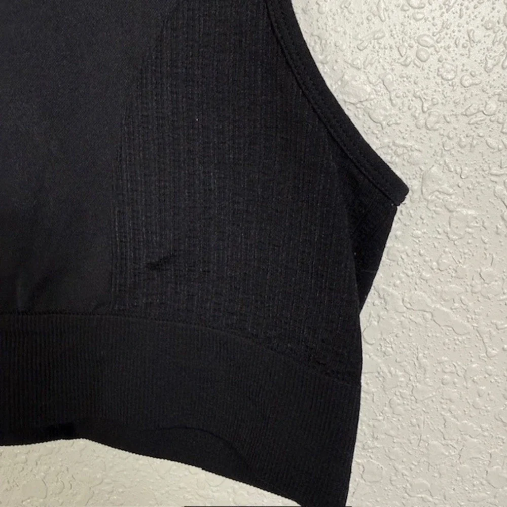 Z by Zella Athletic Sports Bra Crop Tank Seamless Ribbed Workout Top Black Large